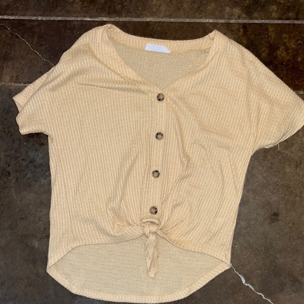 waffle knit yellow button top